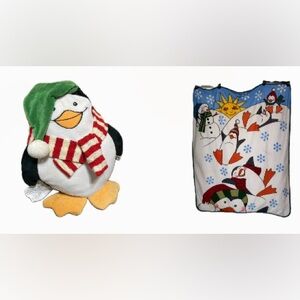 VTG AVON PLUSH PENGUIN PILLOW COVER  & BLANKET 16" 2007 COLLECTIBLE